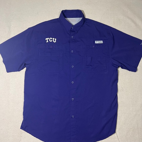 Columbia PFG TCU Tamiami S/S Shirt Mens Purple Button Up Vented Fishing *L - Picture 2 of 10